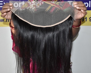 Cabello Humano Remy Virgen Indio al por Mayor, Sin Procesar, con Cutícula Alineada, Cierre de Encaje Transparente 4x4, Liso, Color Negro - Product Image 4