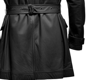 เสื้อโค้ทหนังแกะแท้แบรนด์ดัง คอปกเสื้อเชิ้ต คลาสสิก กระเป๋าหลายช่อง ความยาวปานกลาง มีเข็มขัด หนังแท้สั่งทำพิเศษ คุณภาพสูง - Product Image 4