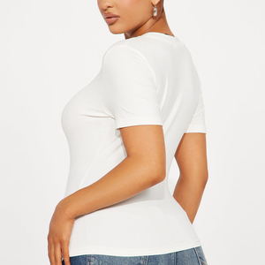 2026 Summer New Women's Fashion Slim Fit Casual Breathable <b>Asymmetric</b> <b>Hem</b> Short Sleeves T-Shirts Women - Product Image 2