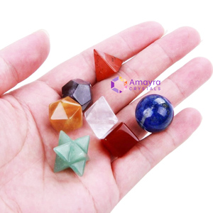 Gemstone 7 Chakra PLATONIC <b>Dice</b> <b>Set</b> Carved Engraved Healing Kit Customization Velvet Bags Wooden Box Waterproof Polished Stones - Product Image 6