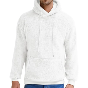 Men's <b>White</b> Fleece Pullover Hoodie 100% Cotton Hooded <b>Sweatshirt</b> with Kangaroo Pocket Drawstring Casual Winter Top hoodies - Product Image 3