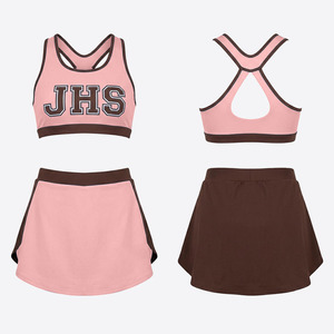 Ensemble d'uniformes de cheerleading personnalisés pour femmes, tenue d'entraînement, crop top imprimé, jupe de danse avec lettres en strass, en spandex, taille XXS, 100% spandex - Product Image 2