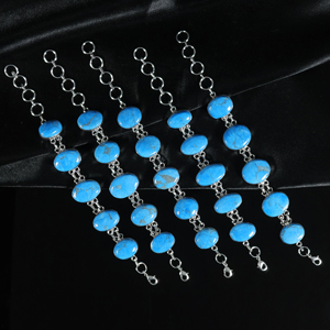Top Selling Handmade 925 Sterling Silver Plated Natural Turquoise Gemstone Multi-<b>Stone</b> Oval Link <b>Bracelet</b> Opaque <b>Stone</b> Jewelry - Product Image 2