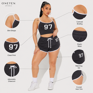 ชุดเซ็ทเสื้อครอปและกางเกงขาสั้นลายทาง 2 ชิ้นสำหรับผู้หญิงจาก ONETEN APPARELS สีดำ เนื้อผ้าถักสแปนเด็กซ์ยืดหยุ่นสูง ระบายอากาศได้ดี - Product Image 4