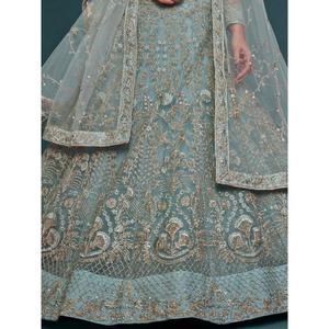 Fetching Aqua Blue Embroidered Soft <b>Net</b> Lehenga Choli With Dupatta - Product Image 2