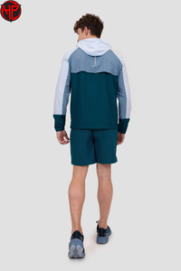 Conjunto Deportivo Cortavientos Color Block para Hombre, Chaqueta Ligera con Capucha y Pantalones Cortos, Ropa Deportiva para Exteriores, Logotipo Personalizado - Product Image 6