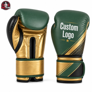 Gants de boxe en cuir PU vert et or, durables, nouvelle arrivée, qualité supérieure, meilleur fournisseur, dernier style, logo personnalisé - Product Image 2