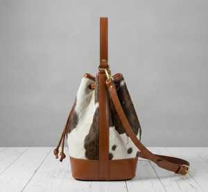 Sac seau hobo unisexe en cuir imprimé vache grande capacité avec fermeture éclair, poignée souple, style vintage, sac à bandoulière - Product Image 3