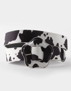 Cow Print Casual <b>Belt</b> With Shaped Plate Buckle Black And White Patterned Design - Product Image 3