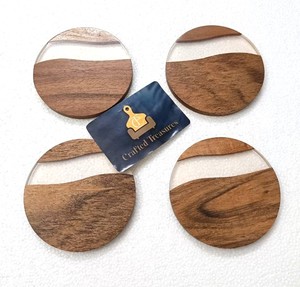 Modern Design Wood Resin <b>Coaster</b> Set 4-Inch Diameter Heat Resistant Non-Slip Eco-Friendly Handmade <b>Drink</b> <b>Coasters</b> Home Bar Use - Product Image 5