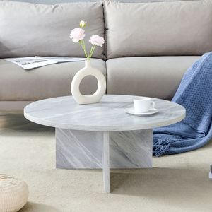 Mesa de Centro Redonda Blanca de MDF, Estilo Nórdico Minimalista Moderno, Decoración Multi-Estilo, 31 Dimensiones - Product Image 3