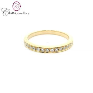 SIMPLE 18K AU750 Solid Yellow Gold Classic Real Natural Diamond Anniversary Wedding <b>Ring</b> <b>Band</b> - Product Image 1