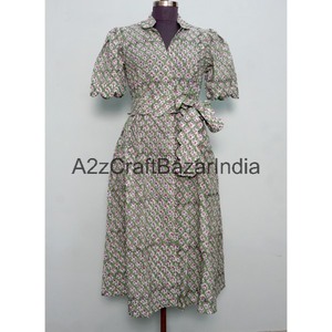 Vestido midi floral de algodón 100% ecológico para mujer, estilo canguro, cuello en V, manga corta, decoración con botones, lavable. - Product Image 1