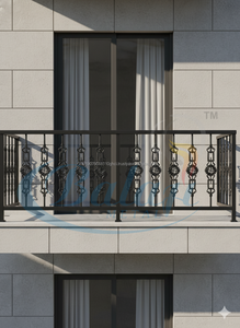 Rampe d'escalier de balcon en fonte robuste au design moderne, finition sablée gris poli, pour clôture de villa - Product Image 2