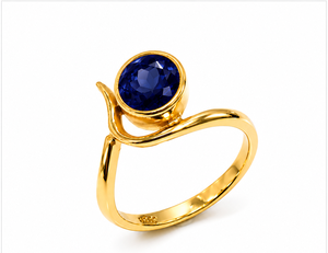 Blue Sapphire Gold Plated <b>Ring</b>, Handmade Round Sapphire Gemstone <b>Ring</b>, September Birthstone Gift for Her, <b>Dainty</b> Gold Jewelry - Product Image 1
