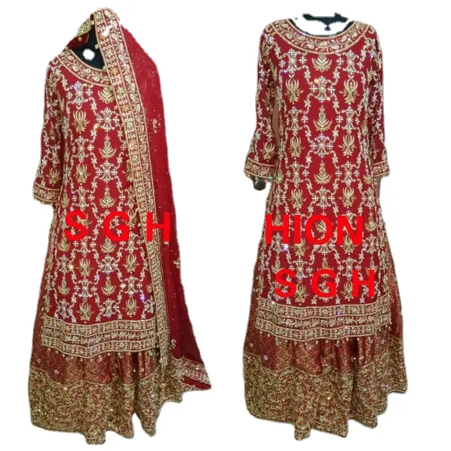 Robe de mariée indienne Lahenga 2022, broderie lourde de qualité supérieure, couleur personnalisable