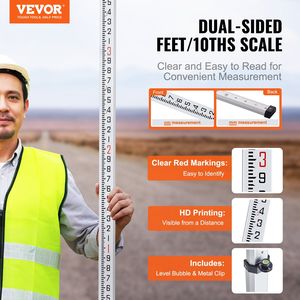 Bastone Telescopico in Alluminio da 16 Piedi, 4 Sezioni, Scala Bilaterale 1/10ft, Strumento di Misurazione Interamente in Alluminio - Product Image 2