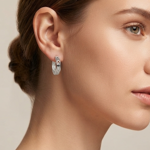 DIVYORO Boucles d'oreilles créoles tendance en argent 925 gravées géométriquement pour femme - Product Image 4