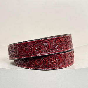 2025 Cool New Arrival Hand <b>Tooled</b> Cowhide <b>Leather</b> Heavy Duty Without Buckle <b>Belt</b> Cowboy Strap <b>Belts</b> Luxury Business Men Women's - Product Image 4