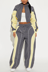 Nouvelle arrivée : veste coupe-vent imperméable personnalisée pour femme, avec surpiqûres contrastées, pantalon coupe-vent, ensemble en nylon pour femme - Product Image 6