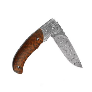 Navaja de bolsillo hecha a mano de acero de Damasco, plegable, multifuncional, de grado industrial, OEM, con hoja de punta de caza. - Product Image 1