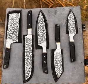 Ensemble de couteaux de chef professionnels de haute qualité avec manche en corne de bœuf en acier au carbone, logo personnalisé, kit de couteaux de cuisine japonais - Product Image 1