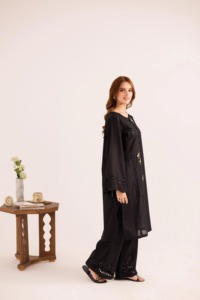 Black Embroidered Cotton Salwar Kameez Women Traditional Loose Fit <b>Floor</b>-Length Ethnic Wear India Pakistan Style Casual - Product Image 1