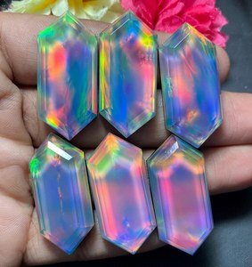 Oparex Opale Nébuleuse Aura, doublet synthétique de laboratoire, taille hexagonale, à changement de couleur feu arc-en-ciel, pierre libre pour bijoux - Product Image 2