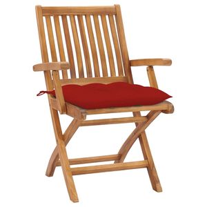 Set di 4 Sedie da Patio in Teak Naturale con Cuscini Rossi, Arredamento da Esterno Resistente - Product Image 2