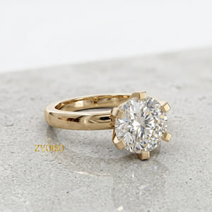Anillo de Compromiso Solitario de Oro de 14K con Corte Redondo, Elegante Anillo de Diamantes de Seis Puntas, Regalo Nupcial Minimalista para Ella - Product Image 1