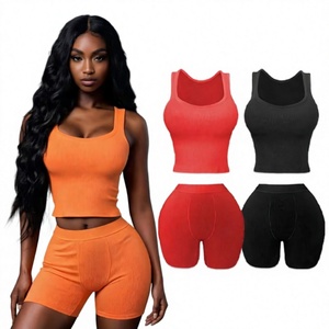 Ensemble décontracté d'été pour femmes, débardeur et short côtelés en coton et élasthanne, sans manches - Product Image 4