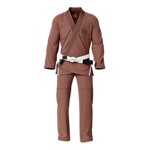 Uniforme de BJJ Marrón, 100% Algodón, Tejido Perlado, Transpirable, Corte Regular, Ropa de Artes Marciales para Adultos, Cinturón Blanco Incluido, Marca Privada - Product Image 1