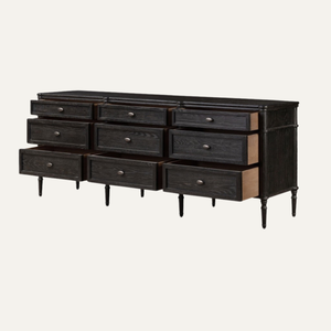 Commode à neuf tiroirs en teck massif, design français, style minimaliste, avec miroir, pour salon et chambre à coucher (meuble de rangement) - Product Image 3