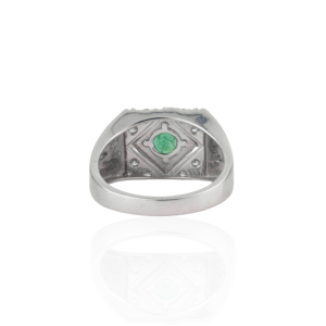 High Quality Classic 925 Sterling <b>Silver</b> Geometric Signet Style Natural Round <b>Emerald</b> Gemstone Fine <b>Ring</b> Jewelry Unisex - Product Image 6