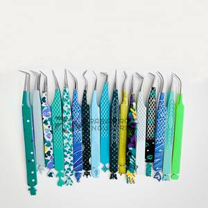 Pince à épiler pour extensions de cils RMI en acier inoxydable de différentes couleurs, pointe diamantée, pointe argentée / différentes couleurs de revêtement papier - Product Image 3