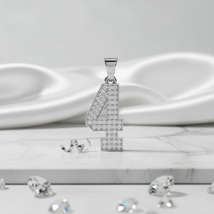 Diamtrendz Lucky Number 4 Hiphop Rhodium Plated 925 Silver Zircon <b>Pendant</b> Chain with 10K/14K/18K <b>Solid</b> <b>Gold</b> Options - Product Image 6