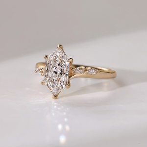 Bague en diamant taille marquise avec serti accentué en forme de pont, diamant de laboratoire, or blanc, rose et jaune 14 carats, bijoux de mariage pour femme - Product Image 2