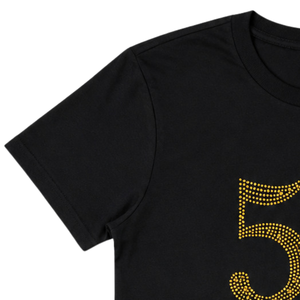 Camiseta Negra Brillante con Pedrería para Mujer, Camiseta de Manga Corta con Cuello Redondo, Top Informal de Moda para Eventos de Cumpleaños - Product Image 3