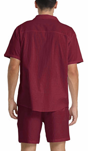 Traje de verano de dos piezas para hombre/mujer con cuello abotonado, fácil de llevar, tela suave, elástica y transpirable, con pantalones cortos. - Product Image 2