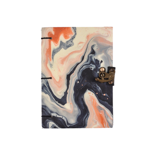 Modern Abstract Marble Handmade Journal | <b>A5</b> Artistic <b>Notebook</b> with Vintage Lock 100 Pages Handmade Paper Diary for Writing Gift - Product Image 1