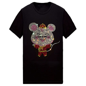 เสื้อยืดผู้ชายทรงปกติ คุณภาพสูง ผ้าฝ้าย 100% หนานุ่ม พิมพ์ลายโลโก้ตามสั่ง ประดับด้วยคริสตัล สไตล์ไฮสตรีท - Product Image 1