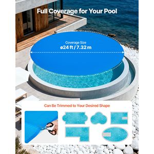 Couverture solaire ronde pour piscine de 24 pieds, couverture à bulles en PVC de 12 mil, absorption de la chaleur diurne pour piscines - Product Image 2