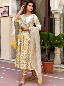 New Arrival Cotton <b>Blend</b> with Printed Design Anarkali Kurti-Pant & Dupatta Set Worldwide Supplier Exporter Woman Fashion - Product Image 4