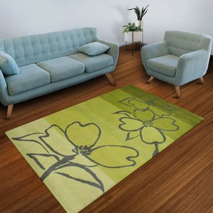 Tapis en laine tufté à la main vert et noir, de haute qualité, motif moderne, fait main, écologique, pour salon, chambre d'enfants, hôtels, bureau - Product Image 1