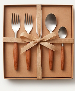 Ensemble de couverts minimalistes avec manches en bois, couverts en acier inoxydable, compatibles lave-vaisselle, pour la maison, les mariages et les dîners. - Product Image 6