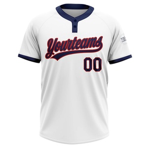 Jersey de Béisbol Blanco y Azul Marino Más Vendido, 100% Poliéster, Malla Bird Eye, Cuello en V, Ribete de Manga en Contraste, Logotipo Personalizado, Nombre del Equipo, Nombre del Jugador - Product Image 2