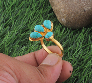 Anillo Vintage Unisex de Oro de 18K con Turquesa de Corte Ovalado, Estilo Bohemio, con Incrustaciones de Piedras Preciosas en Forma de Gota de Agua - Product Image 4