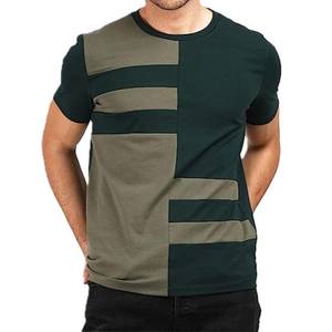 T-shirt Homme 2026 Vert Color Block Élégant Patchwork Manches Courtes Coton pour Streetwear Tendance Respirant Design Personnalisé - Product Image 3