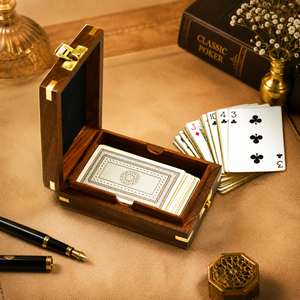 Handmade Indian Rosewood <b>Playing</b> <b>Card</b> Box with Brass Inlay | Luxury Wooden Single Deck Storage Case Poker Bridge Gift Organizer - Product Image 2