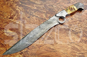 Couteau de chasse Bowie à lame fixe en acier Damas fait main, avec poignée en corne de bélier et étui en cuir, cadeau idéal - Product Image 6